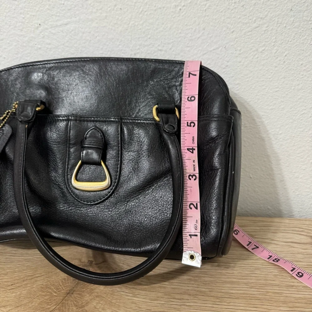 Worthington Black Leather Handbag Double‎ Handle Vintage 90s Y2K Gold Accents